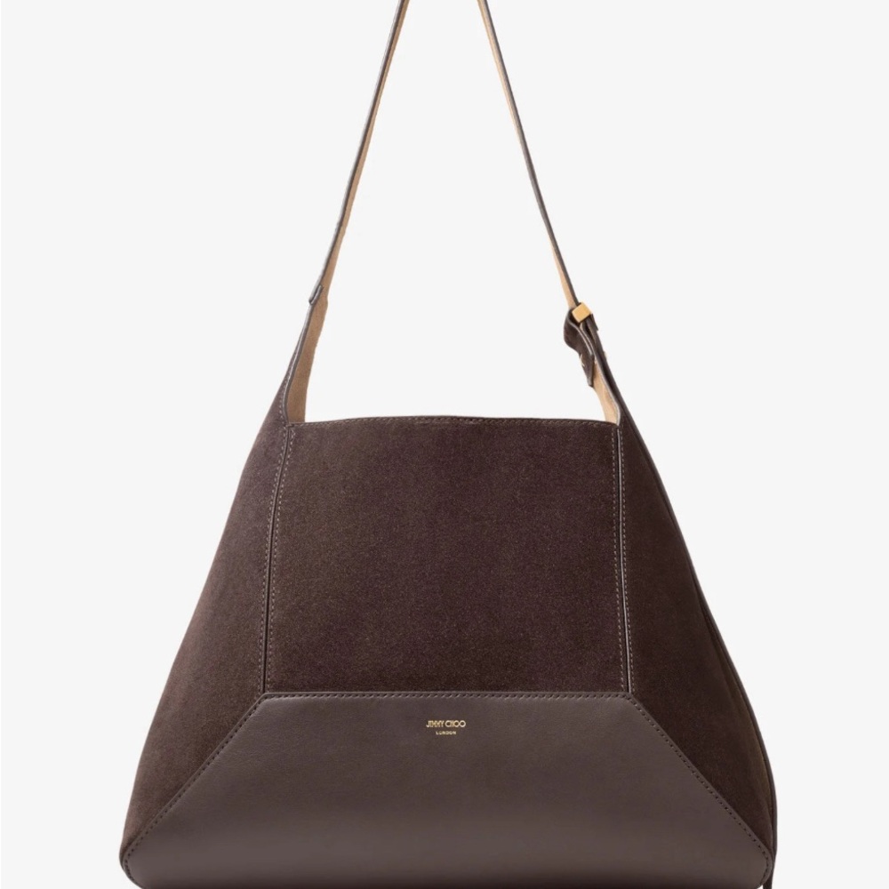 JIMMY CHOO Diamond Hobo Coffee Suede Shoulder Bag AUTHENTIC NEW